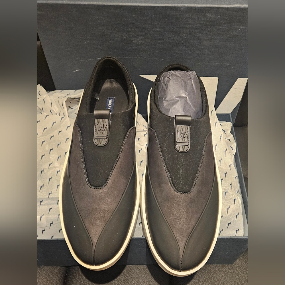 Elegant Black Leather and Suede  Women's Slip-On Sneakers